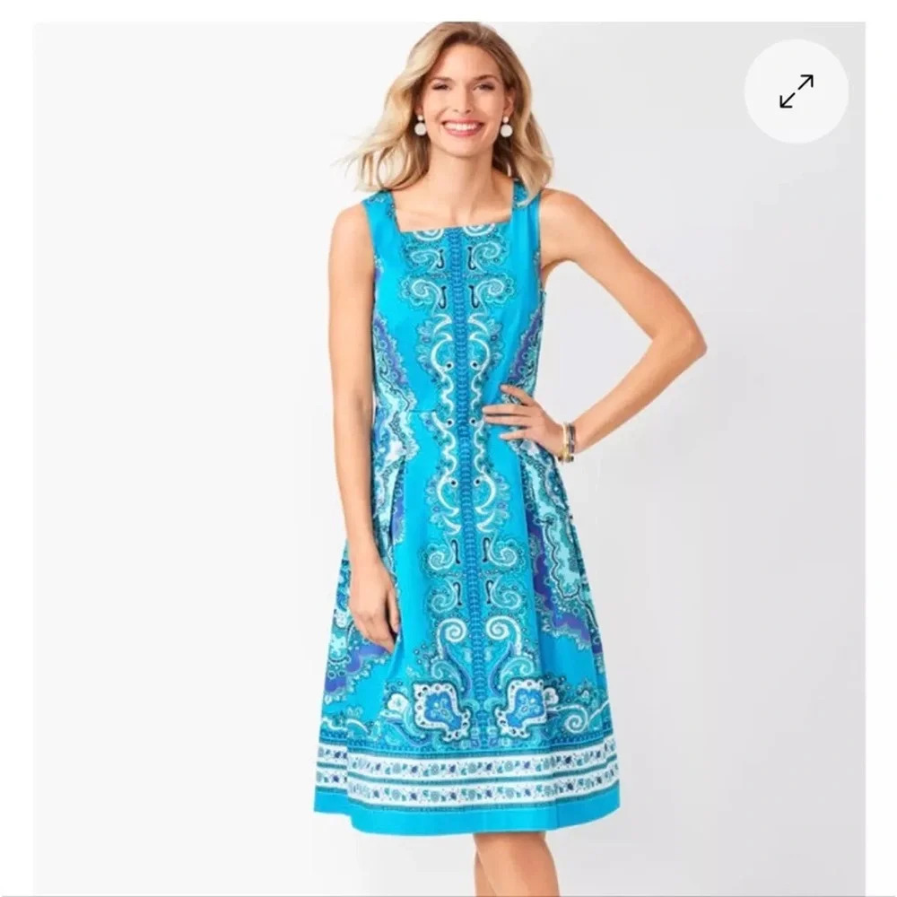 Women's Talbot Medallion Sheen Fit Flare Dress Blue Paisley Size:2 Pockets